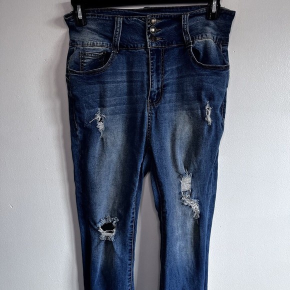 FOREVER 21 DISTRESSED ANKLE SKINNY JEANS RAW HEM ANKLE-SIZE 12 - Picture 2 of 9